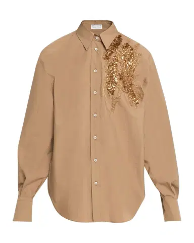 Brunello Cucinelli Halo Effect Embroidered Cotton-Blend Shirt | Thumbnail 1 Brunello Cucinelli Halo Effect Embroidered Cotton-Blend Shirt | Thumbnail 1
