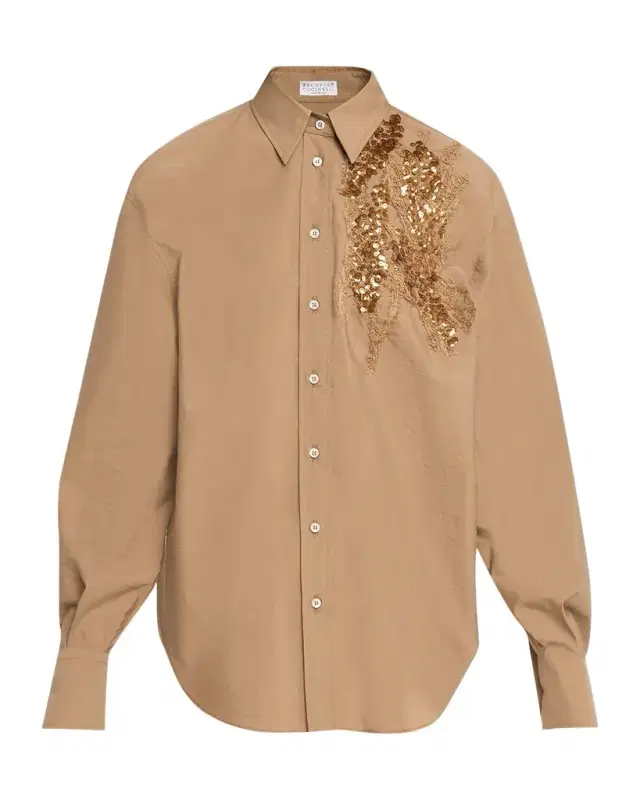 Brunello Cucinelli Halo Effect Embroidered Cotton-Blend Shirt