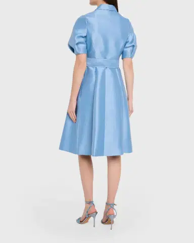 Rickie Freeman for Teri Jon Puff-Sleeve Pique Faille Shirtdress | Thumbnail 3