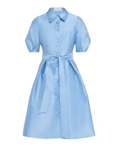 Rickie Freeman for Teri Jon Puff-Sleeve Pique Faille Shirtdress | Thumbnail 1