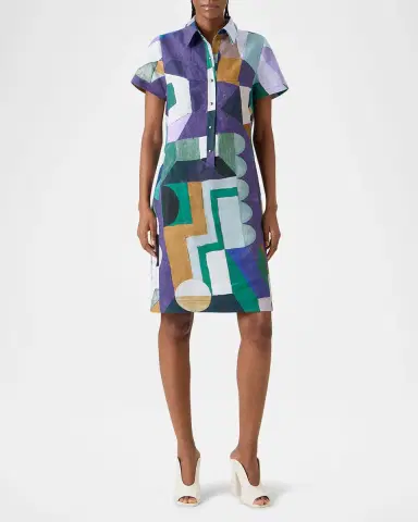Akris Abstract-Print Linen Short-Sleeve Polo Dress | Thumbnail 2 Akris Abstract-Print Linen Short-Sleeve Polo Dress | Thumbnail 2