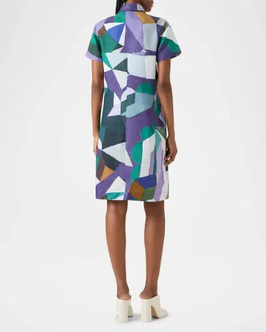 Akris Abstract-Print Linen Short-Sleeve Polo Dress | Thumbnail 3 Akris Abstract-Print Linen Short-Sleeve Polo Dress | Thumbnail 3