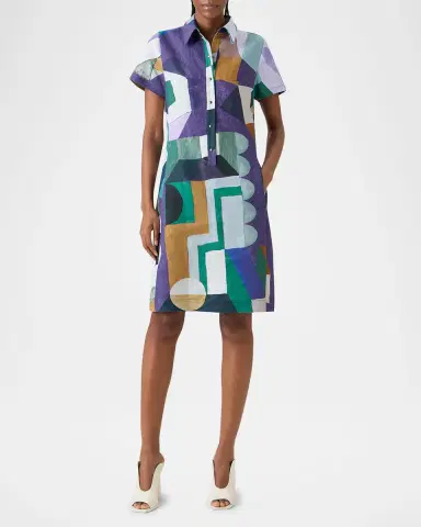 Akris Abstract-Print Linen Short-Sleeve Polo Dress | Thumbnail 4 Akris Abstract-Print Linen Short-Sleeve Polo Dress | Thumbnail 4