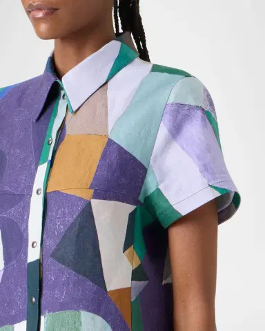Akris Abstract-Print Linen Short-Sleeve Polo Dress | Thumbnail 5 Akris Abstract-Print Linen Short-Sleeve Polo Dress | Thumbnail 5