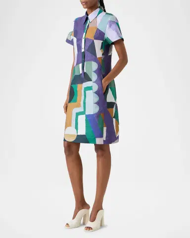 Akris Abstract-Print Linen Short-Sleeve Polo Dress | Thumbnail 6 Akris Abstract-Print Linen Short-Sleeve Polo Dress | Thumbnail 6