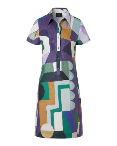 Akris Abstract-Print Linen Short-Sleeve Polo Dress | Thumbnail 1 Akris Abstract-Print Linen Short-Sleeve Polo Dress | Thumbnail 1