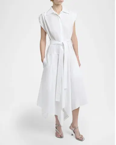 Proenza Schouler Adinna Sleeveless Belted Handkerchief Midi Shirtdress | Thumbnail 4 Proenza Schouler Adinna Sleeveless Belted Handkerchief Midi Shirtdress | Thumbnail 4
