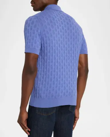 Etro Men's Micro Paisley Cotton Knit Polo Shirt | Thumbnail 3 Etro Men's Micro Paisley Cotton Knit Polo Shirt | Thumbnail 3