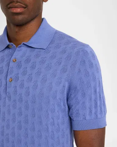 Etro Men's Micro Paisley Cotton Knit Polo Shirt | Thumbnail 5 Etro Men's Micro Paisley Cotton Knit Polo Shirt | Thumbnail 5