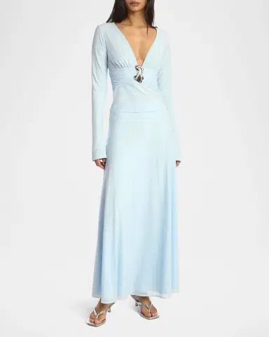 Kate Barton Plunging Ruched Brooch Long-Sleeve Top | Thumbnail 2