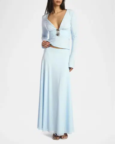 Kate Barton Plunging Ruched Brooch Long-Sleeve Top | Thumbnail 4