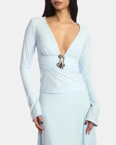 Kate Barton Plunging Ruched Brooch Long-Sleeve Top | Thumbnail 6
