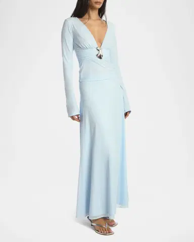 Kate Barton Plunging Ruched Brooch Long-Sleeve Top | Thumbnail 7