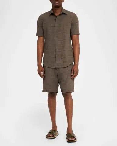 Emporio Armani Men's Geometric Textured Short-Sleeve Shirt | Thumbnail 2 Emporio Armani Men's Geometric Textured Short-Sleeve Shirt | Thumbnail 2