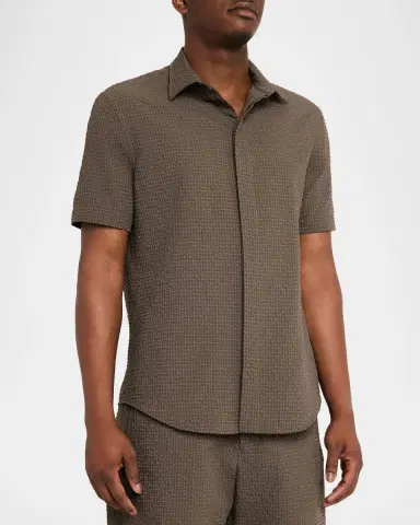 Emporio Armani Men's Geometric Textured Short-Sleeve Shirt | Thumbnail 4 Emporio Armani Men's Geometric Textured Short-Sleeve Shirt | Thumbnail 4