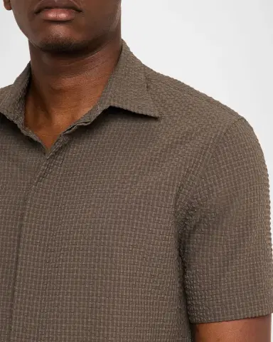 Emporio Armani Men's Geometric Textured Short-Sleeve Shirt | Thumbnail 5 Emporio Armani Men's Geometric Textured Short-Sleeve Shirt | Thumbnail 5