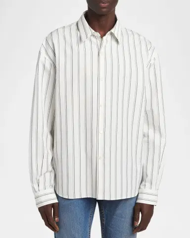 Versace Men's Striped Cotton Button-Front Shirt | Thumbnail 4 Versace Men's Striped Cotton Button-Front Shirt | Thumbnail 4