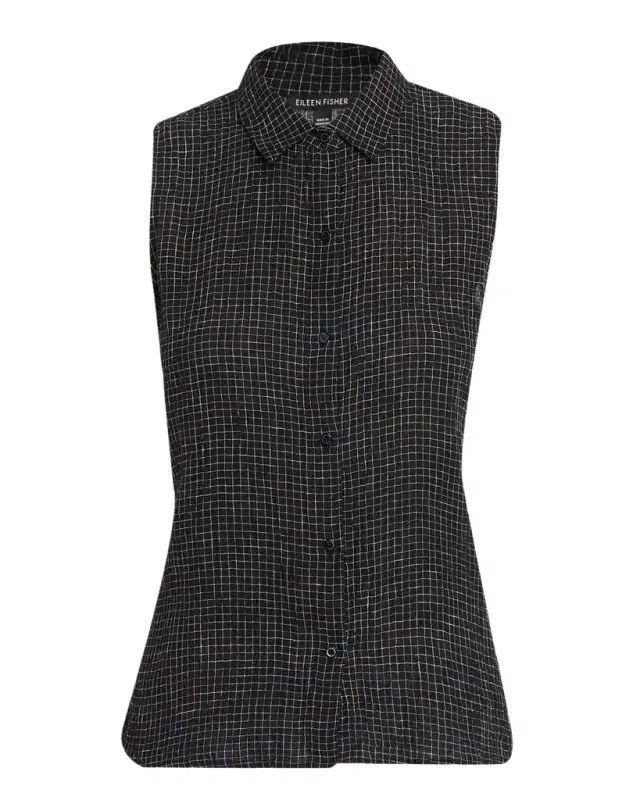 Crinkled Organic Linen Grid Shirt