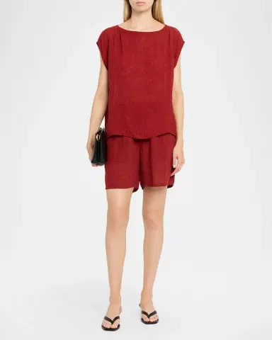 Eileen Fisher Cap-Sleeve Crinkled Organic Linen Top | Thumbnail 2 Eileen Fisher Cap-Sleeve Crinkled Organic Linen Top | Thumbnail 2