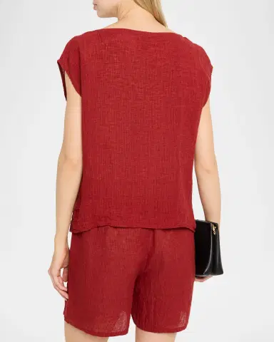 Eileen Fisher Cap-Sleeve Crinkled Organic Linen Top | Thumbnail 3 Eileen Fisher Cap-Sleeve Crinkled Organic Linen Top | Thumbnail 3