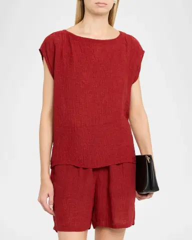 Eileen Fisher Cap-Sleeve Crinkled Organic Linen Top | Thumbnail 4 Eileen Fisher Cap-Sleeve Crinkled Organic Linen Top | Thumbnail 4