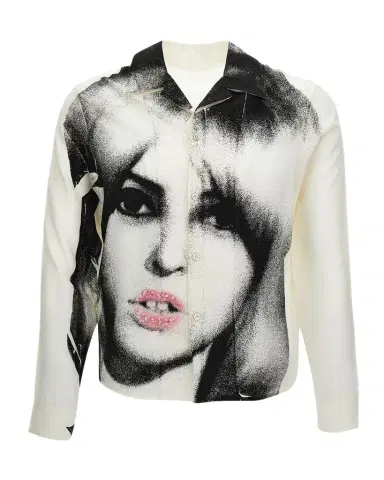 Versace Men's SIlk Grainy Portrait Sport Shirt | Thumbnail 1
