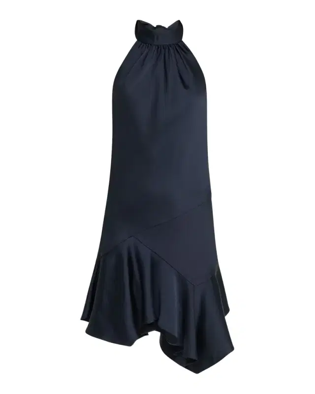 Nari Asymmetric Flounce Halter Mini Dress