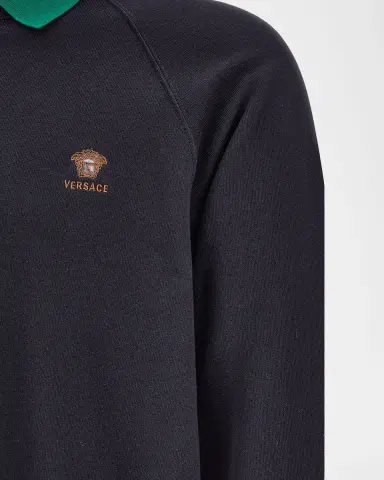 Versace Men's Embroidered Cotton-Jersey Polo Sweatshirt | Thumbnail 3 Versace Men's Embroidered Cotton-Jersey Polo Sweatshirt | Thumbnail 3