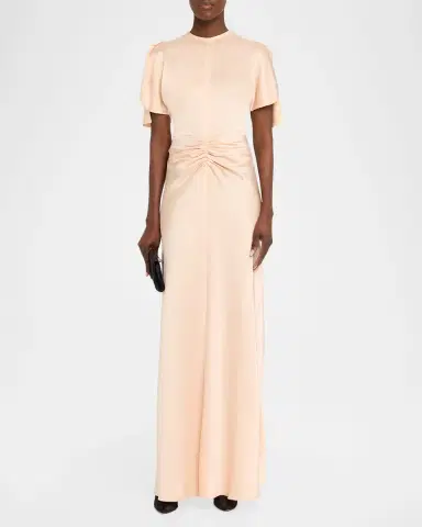 Victoria Beckham Gathered Waist Flutter-Sleeve Satin Gown | Thumbnail 2 Victoria Beckham Gathered Waist Flutter-Sleeve Satin Gown | Thumbnail 2