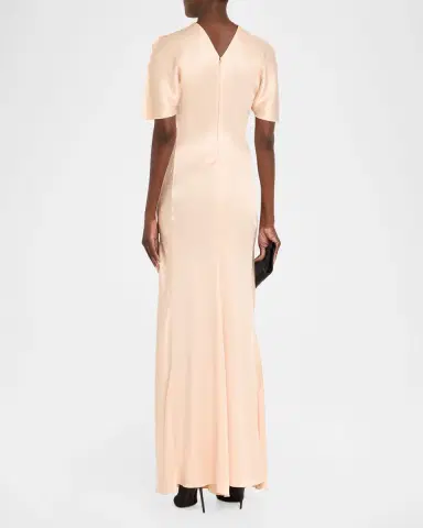 Victoria Beckham Gathered Waist Flutter-Sleeve Satin Gown | Thumbnail 3 Victoria Beckham Gathered Waist Flutter-Sleeve Satin Gown | Thumbnail 3