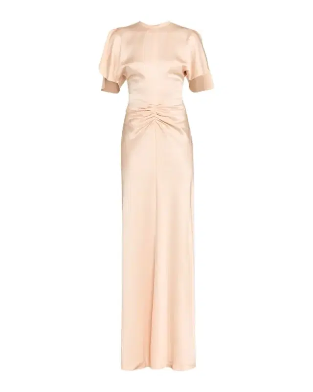 Victoria Beckham Gathered Waist Flutter-Sleeve Satin Gown