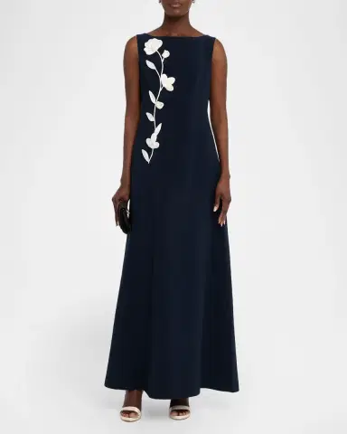 SACHIN & BABI Bateau-Neck Floral Applique Gown | Thumbnail 2 SACHIN & BABI Bateau-Neck Floral Applique Gown | Thumbnail 2