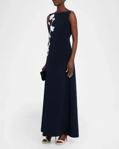 SACHIN & BABI Bateau-Neck Floral Applique Gown | Thumbnail 4 SACHIN & BABI Bateau-Neck Floral Applique Gown | Thumbnail 4