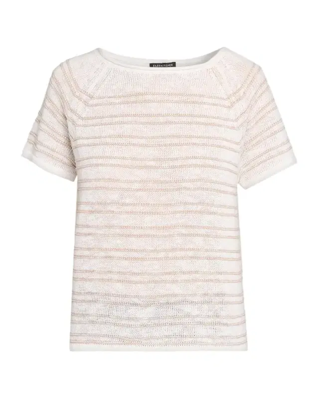 Eileen Fisher Slubby Bateau-Neck Striped Sweater