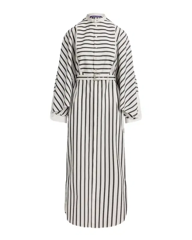 Striped Flutter-Sleeve Belted Midi Shirtdress