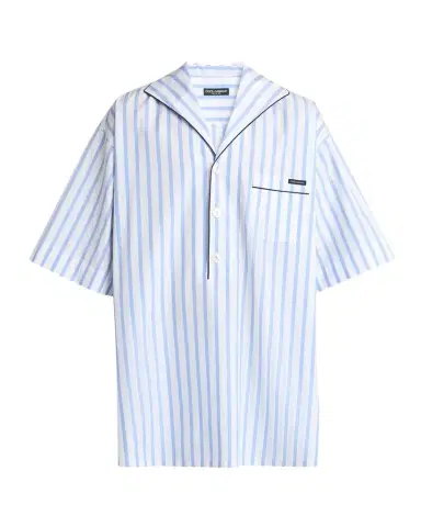 Dolce & Gabbana Men 's Cotton and Silk Stripe Oversized Short-Sleeve Shirt | Thumbnail 1 Dolce & Gabbana Men 's Cotton and Silk Stripe Oversized Short-Sleeve Shirt | Thumbnail 1
