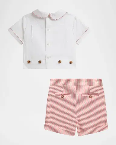 Polo Ralph Lauren Boy 's Smocked Cotton Shirt & Striped Shorts, Size 3M-24M | Thumbnail 2 Polo Ralph Lauren Boy 's Smocked Cotton Shirt & Striped Shorts, Size 3M-24M | Thumbnail 2