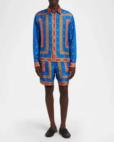 Versace Men's Barocco Button-Front Silk Shirt | Thumbnail 2