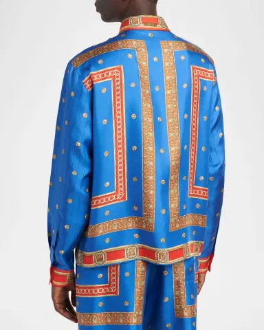 Versace Men's Barocco Button-Front Silk Shirt | Thumbnail 3