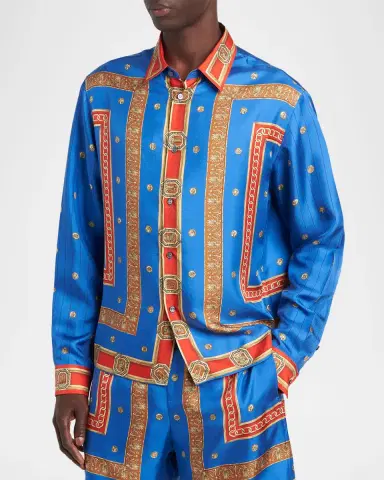 Versace Men's Barocco Button-Front Silk Shirt | Thumbnail 4