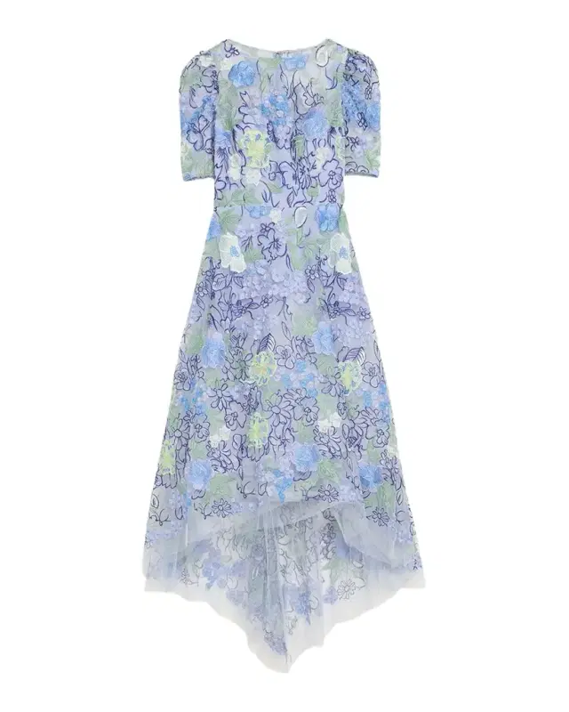 Rickie Freeman for Teri Jon High-Low Embroidered Tulle Maxi Dress