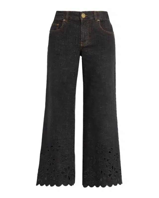 Maison Common Eyelet Scalloped Flare Crop Jeans