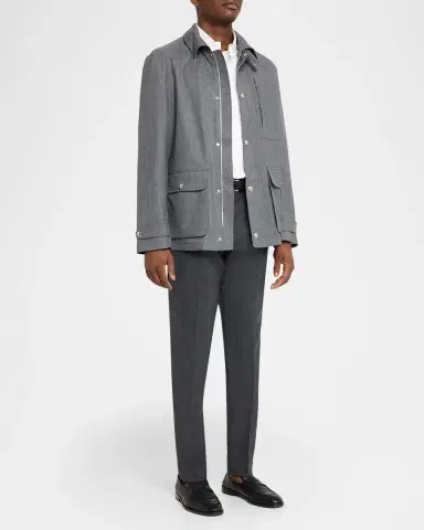 Brunello Cucinelli Men's Wool Sharkskin Pleated Pants | Thumbnail 2 Brunello Cucinelli Men's Wool Sharkskin Pleated Pants | Thumbnail 2