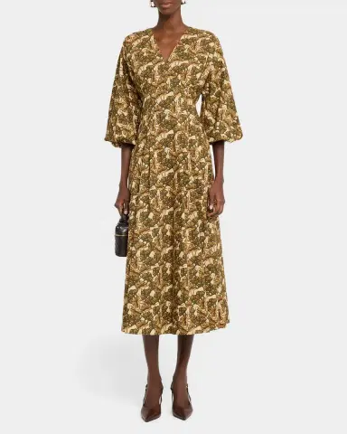 Max Mara Studio Astice Pleated Abstract-Print Cotton Midi Dress | Thumbnail 2 Max Mara Studio Astice Pleated Abstract-Print Cotton Midi Dress | Thumbnail 2