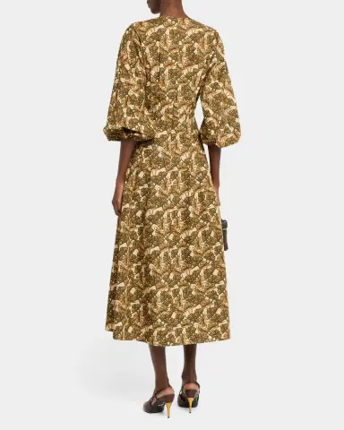 Max Mara Studio Astice Pleated Abstract-Print Cotton Midi Dress | Thumbnail 3 Max Mara Studio Astice Pleated Abstract-Print Cotton Midi Dress | Thumbnail 3