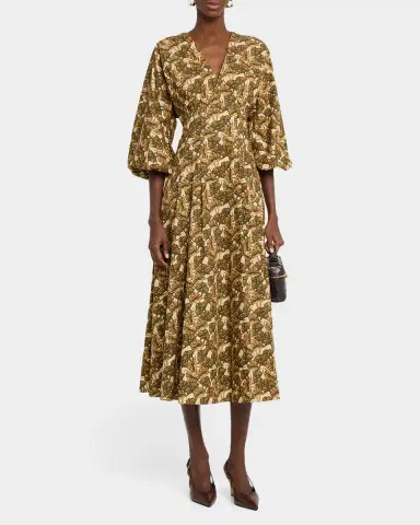 Max Mara Studio Astice Pleated Abstract-Print Cotton Midi Dress | Thumbnail 4 Max Mara Studio Astice Pleated Abstract-Print Cotton Midi Dress | Thumbnail 4
