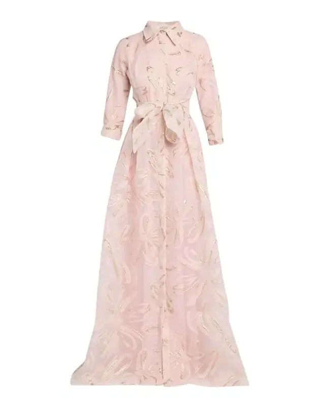 Rickie Freeman for Teri Jon Metallic Organza Jacquard Shirt Gown