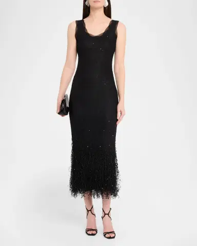 SIMKHAI Irisa Beaded Fringe Lace Midi Dress | Thumbnail 2