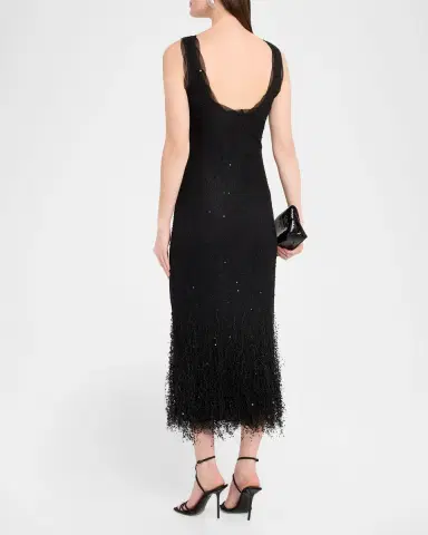 SIMKHAI Irisa Beaded Fringe Lace Midi Dress | Thumbnail 3