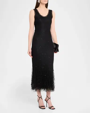 SIMKHAI Irisa Beaded Fringe Lace Midi Dress | Thumbnail 4